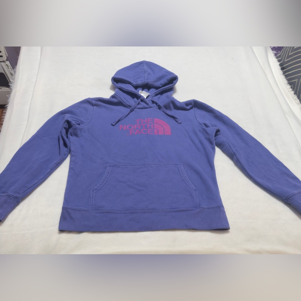 The North Face Blue Hoodie with Pink Logo